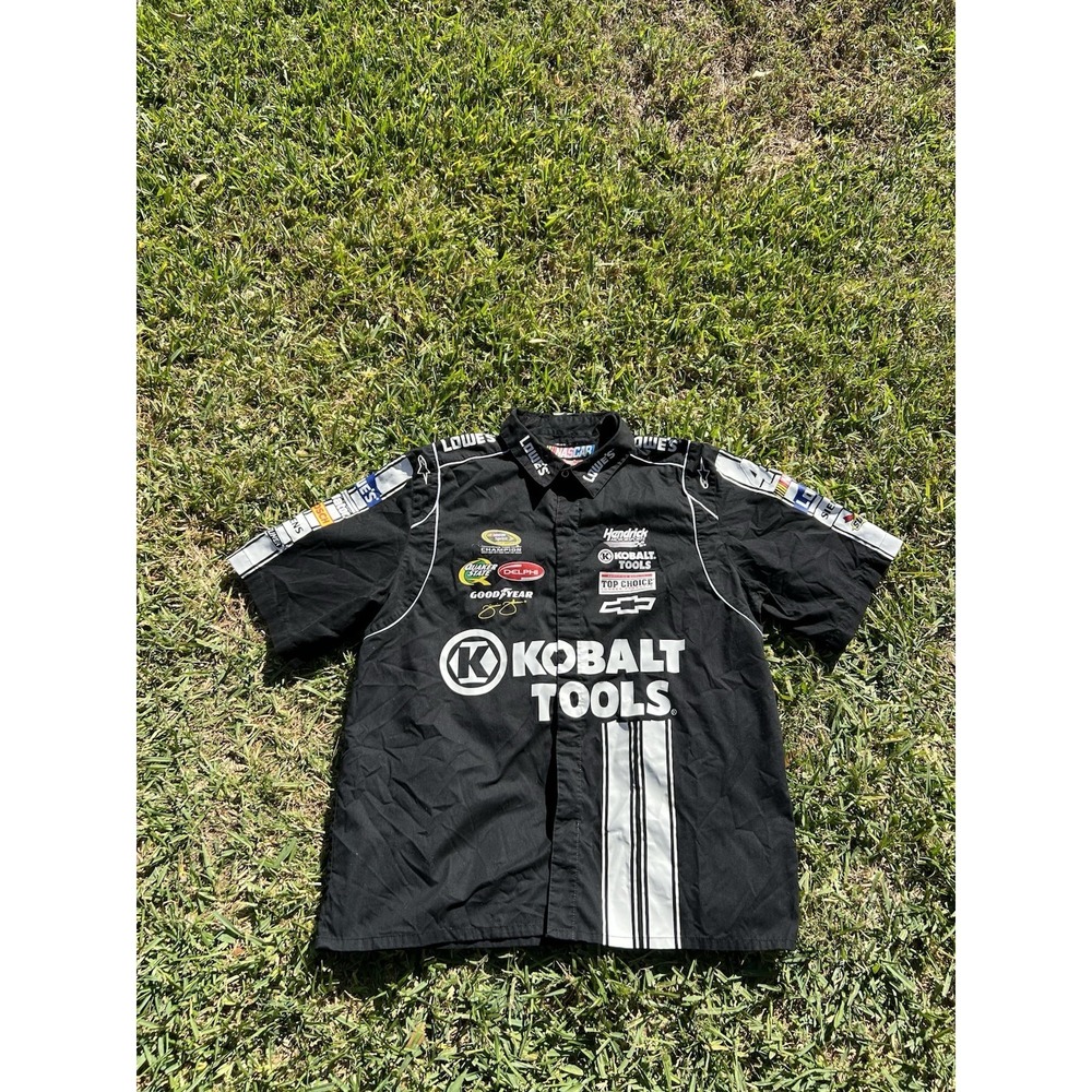 NASCAR Jimmie Johnson #48 Shirt Mens Large Black Snap Button Up Pit Crew 2012